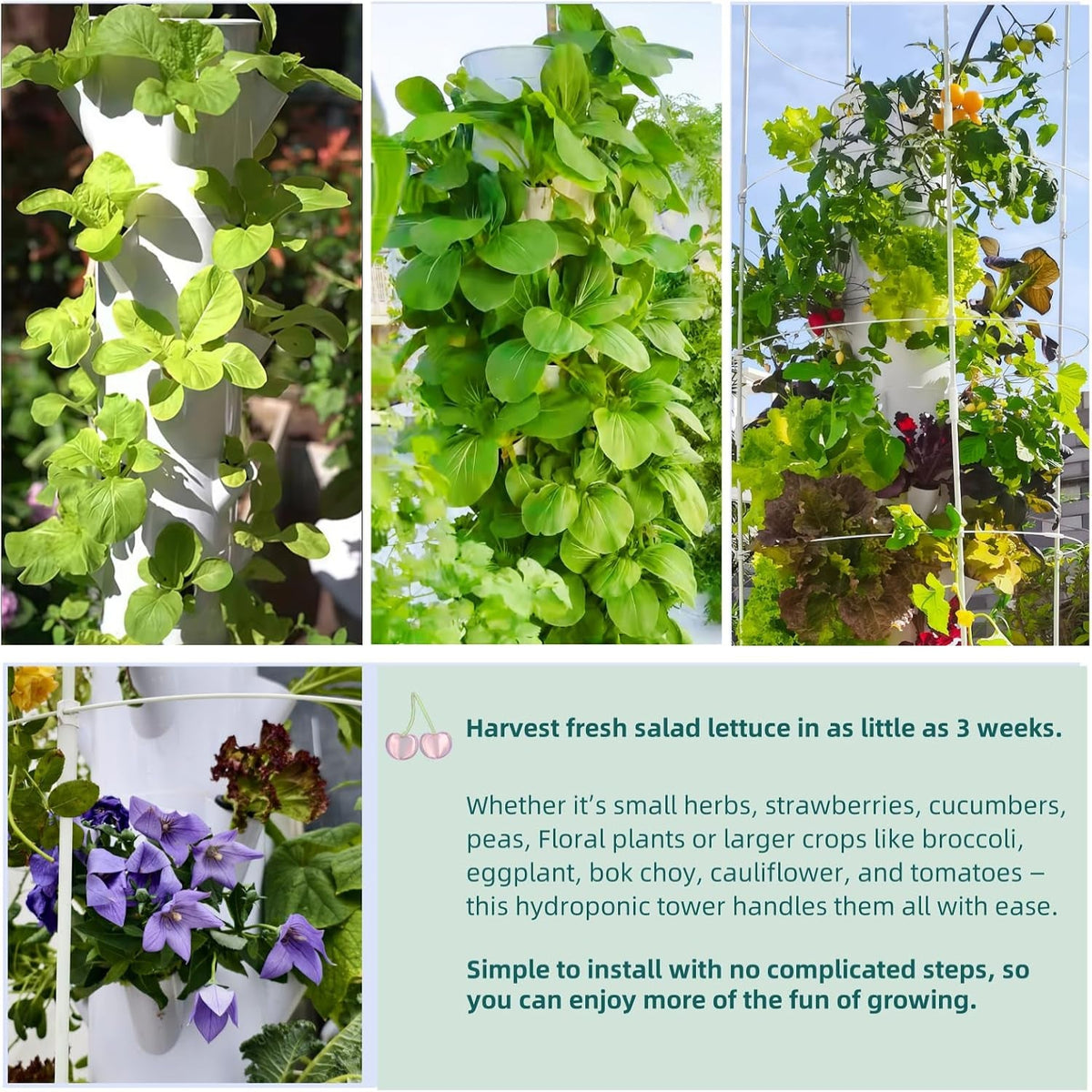 Hydroponic Growing System Kit with Trellis, 40-Pod Vertical Garden Tower | Automatic Watering System for Indoor&Outdoor Gardening Simple Settings / Easy Setup Large Planting Pod Larger Vegetabless