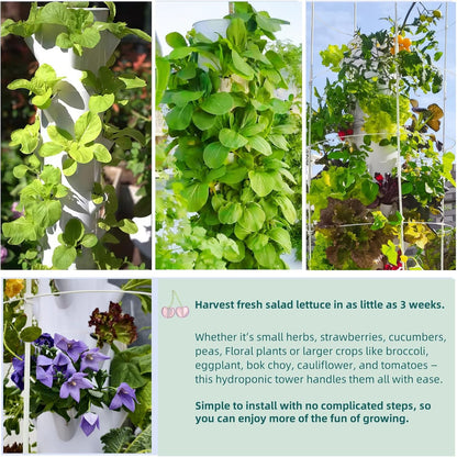Hydroponic Growing System Kit with Trellis, 40-Pod Vertical Garden Tower | Automatic Watering System for Indoor&Outdoor Gardening Simple Settings / Easy Setup Large Planting Pod Larger Vegetabless