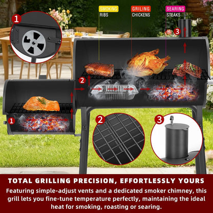 Charcoal Grill Offset Smoker 535 Sq.In.With Front Table for Outdoor BBQ | BBQ Grill for Outdoor Cooking Perfect for Backyard,Patio,Camping,Picnics and Outdoor Barbecue Parties by