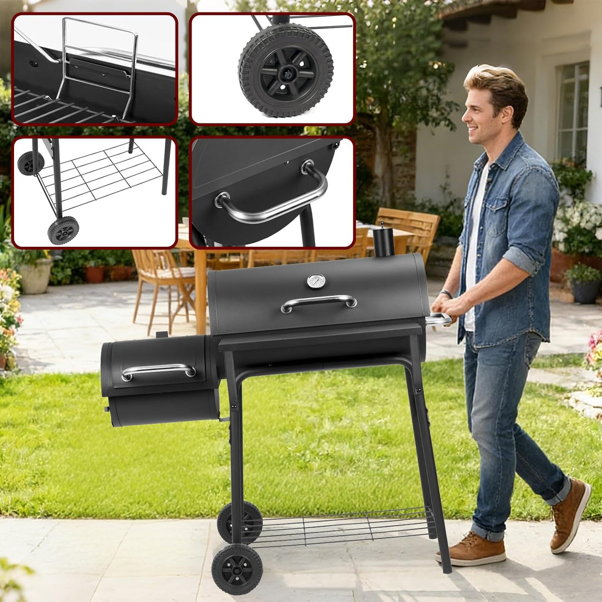 Charcoal Grill Offset Smoker 535 Sq.In.With Front Table for Outdoor BBQ | BBQ Grill for Outdoor Cooking Perfect for Backyard,Patio,Camping,Picnics and Outdoor Barbecue Parties by
