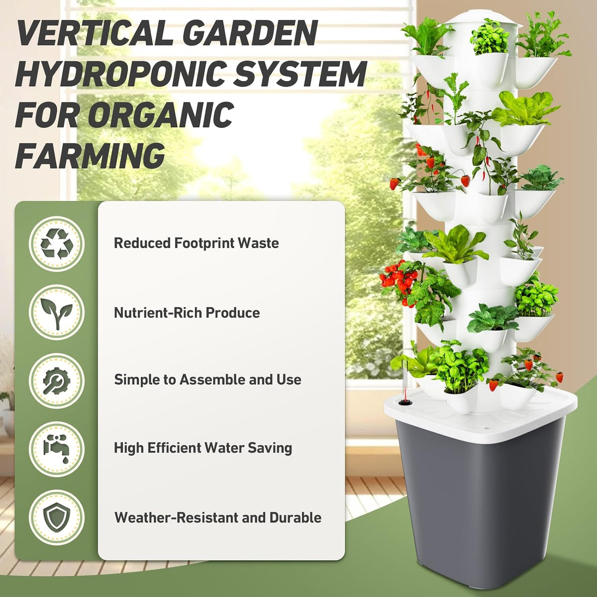 Vertical Hydroponics Garden Tower 30-Plant Hydroponic Growing System, Indoor Vertical Farming Garden Planter, Smart Herb Garden with Timing Plug Automatic Watering for Home Indoor Gardening System