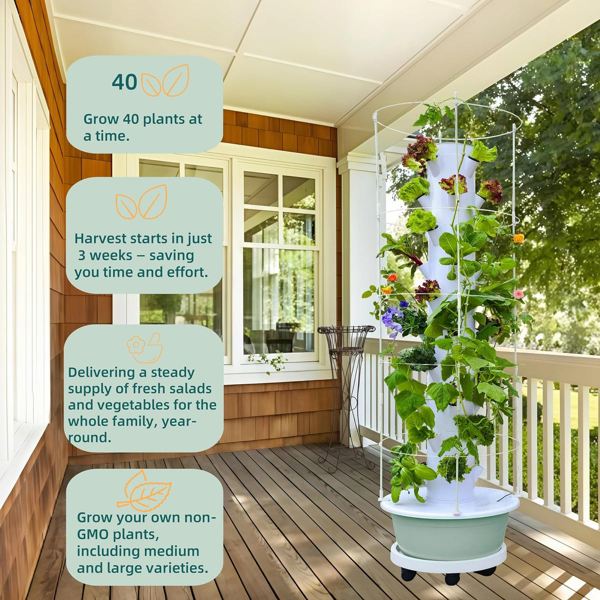 Hydroponic Growing System Kit with Trellis, 40-Pod Vertical Garden Tower | Automatic Watering System for Indoor&Outdoor Gardening Simple Settings / Easy Setup Large Planting Pod Larger Vegetabless