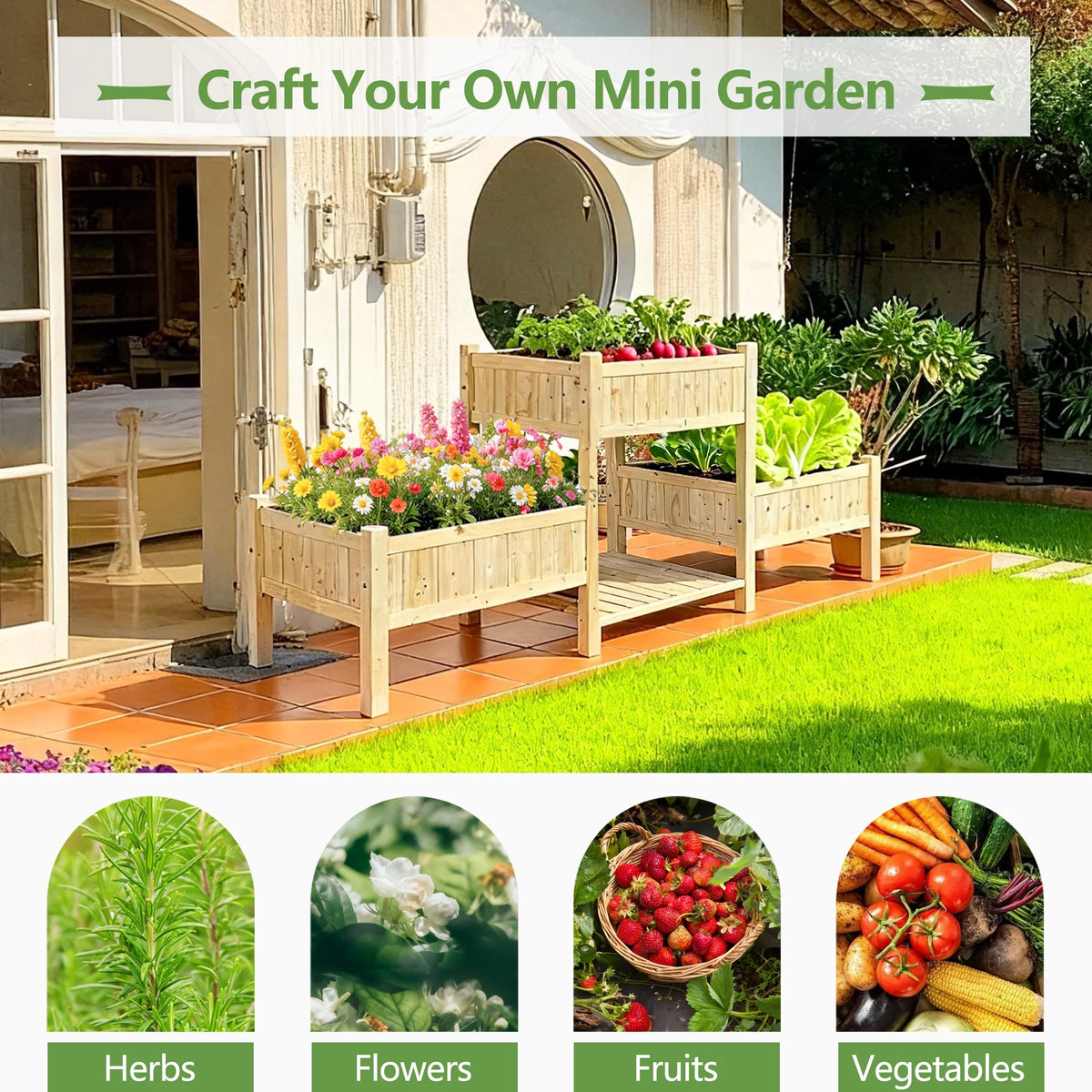 73X33.9X21.7In Raised Garden Bed, Wooden Planter Box, Raised Garden Bed with Legs for Backyard, Patio and Balcony