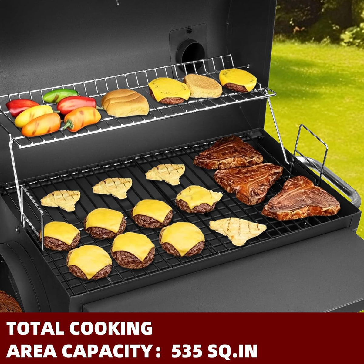 Charcoal Grill Offset Smoker 535 Sq.In.With Front Table for Outdoor BBQ | BBQ Grill for Outdoor Cooking Perfect for Backyard,Patio,Camping,Picnics and Outdoor Barbecue Parties by