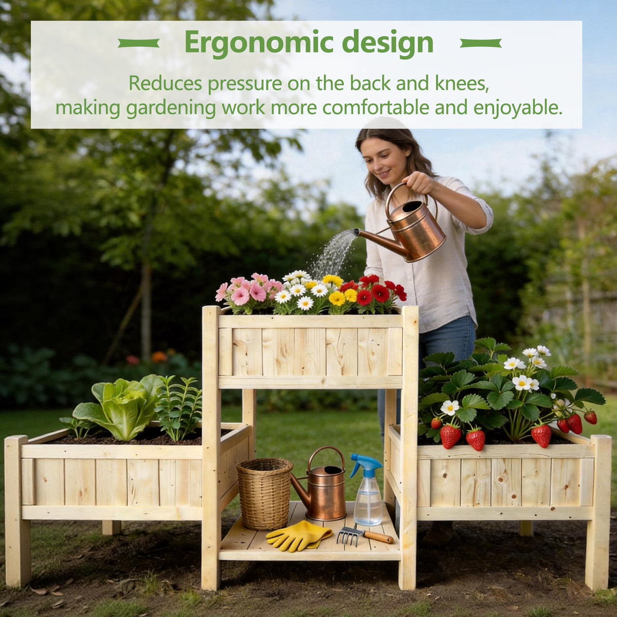 73X33.9X21.7In Raised Garden Bed, Wooden Planter Box, Raised Garden Bed with Legs for Backyard, Patio and Balcony