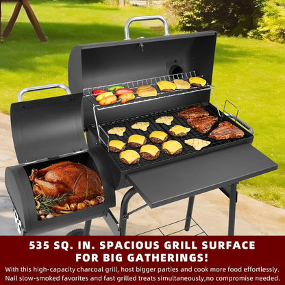 Charcoal Grill Offset Smoker 535 Sq.In.With Front Table for Outdoor BBQ | BBQ Grill for Outdoor Cooking Perfect for Backyard,Patio,Camping,Picnics and Outdoor Barbecue Parties by