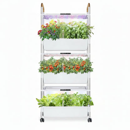 Indoor Hydroponic Growing System with 81 Pods Herbs Garden Kit with 30W Led Grow Light Large Movable 3-Layer Floor-Standing Hydroponic Gardening System for Vegetable Fruit