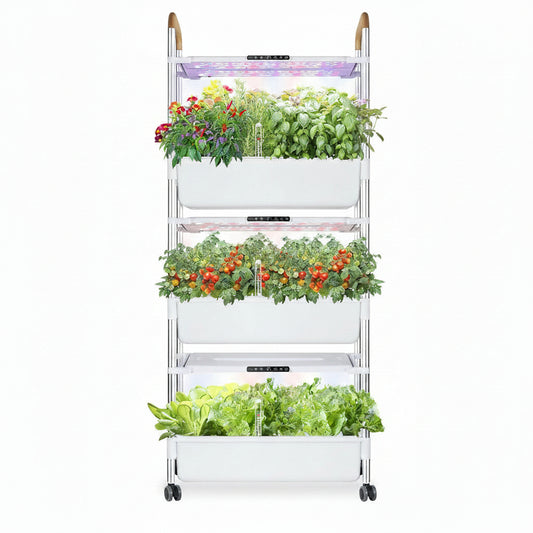 Indoor Hydroponic Growing System with 81 Pods Herbs Garden Kit with 30W Led Grow Light Large Movable 3-Layer Floor-Standing Hydroponic Gardening System for Vegetable Fruit