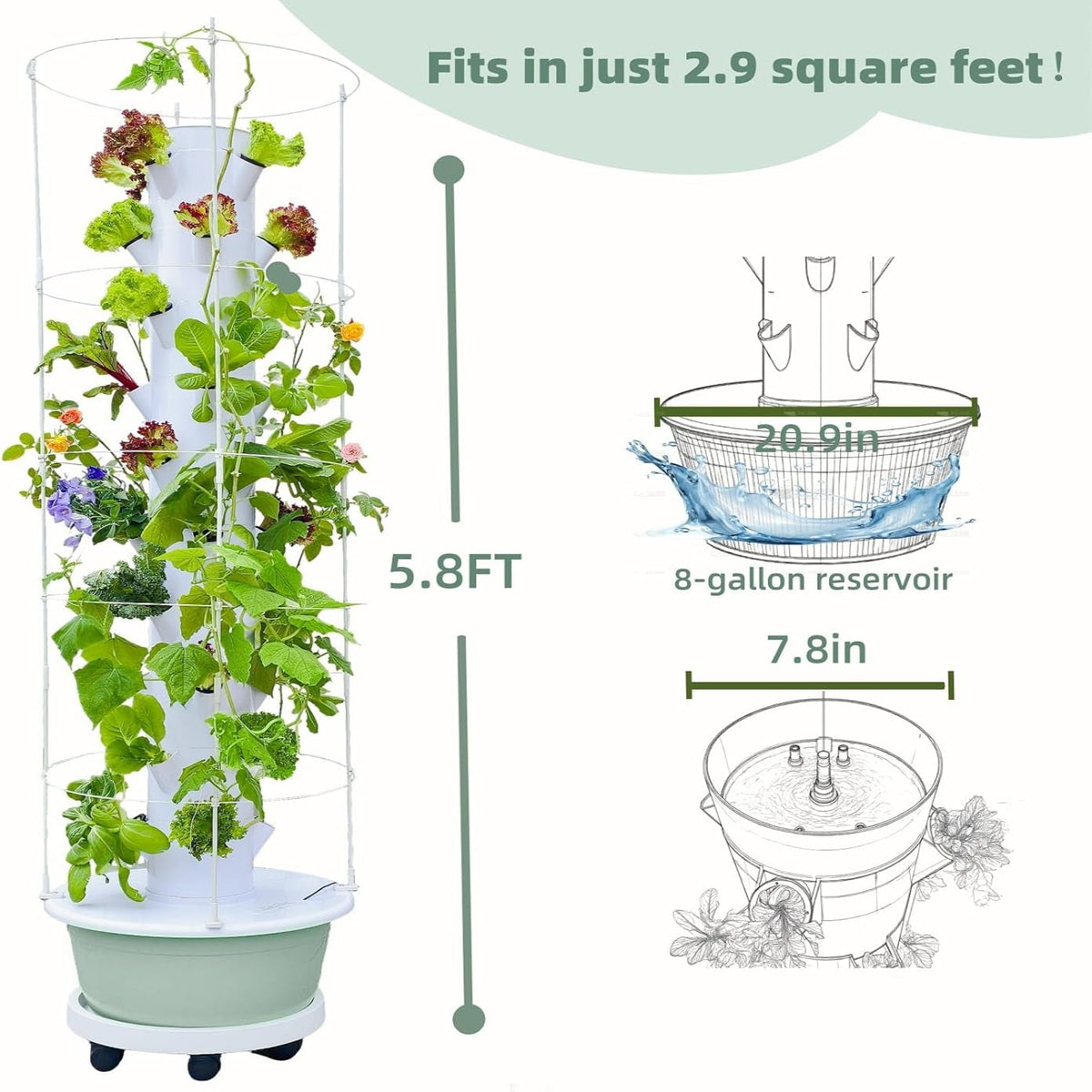 Hydroponic Growing System Kit with Trellis, 40-Pod Vertical Garden Tower | Automatic Watering System for Indoor&Outdoor Gardening Simple Settings / Easy Setup Large Planting Pod Larger Vegetabless