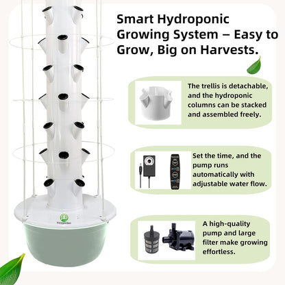 Hydroponic Growing System Kit with Trellis, 40-Pod Vertical Garden Tower | Automatic Watering System for Indoor&Outdoor Gardening Simple Settings / Easy Setup Large Planting Pod Larger Vegetabless